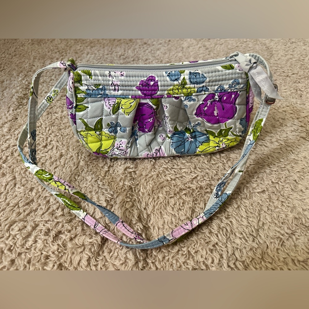 Vera Bradley Floral Quilted Crossbody Bag in Light Blue, Purple, Lime & Pink